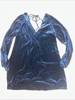 Free People Velvet Deep V Long Sleeve Mini Dress - Navy Blue
